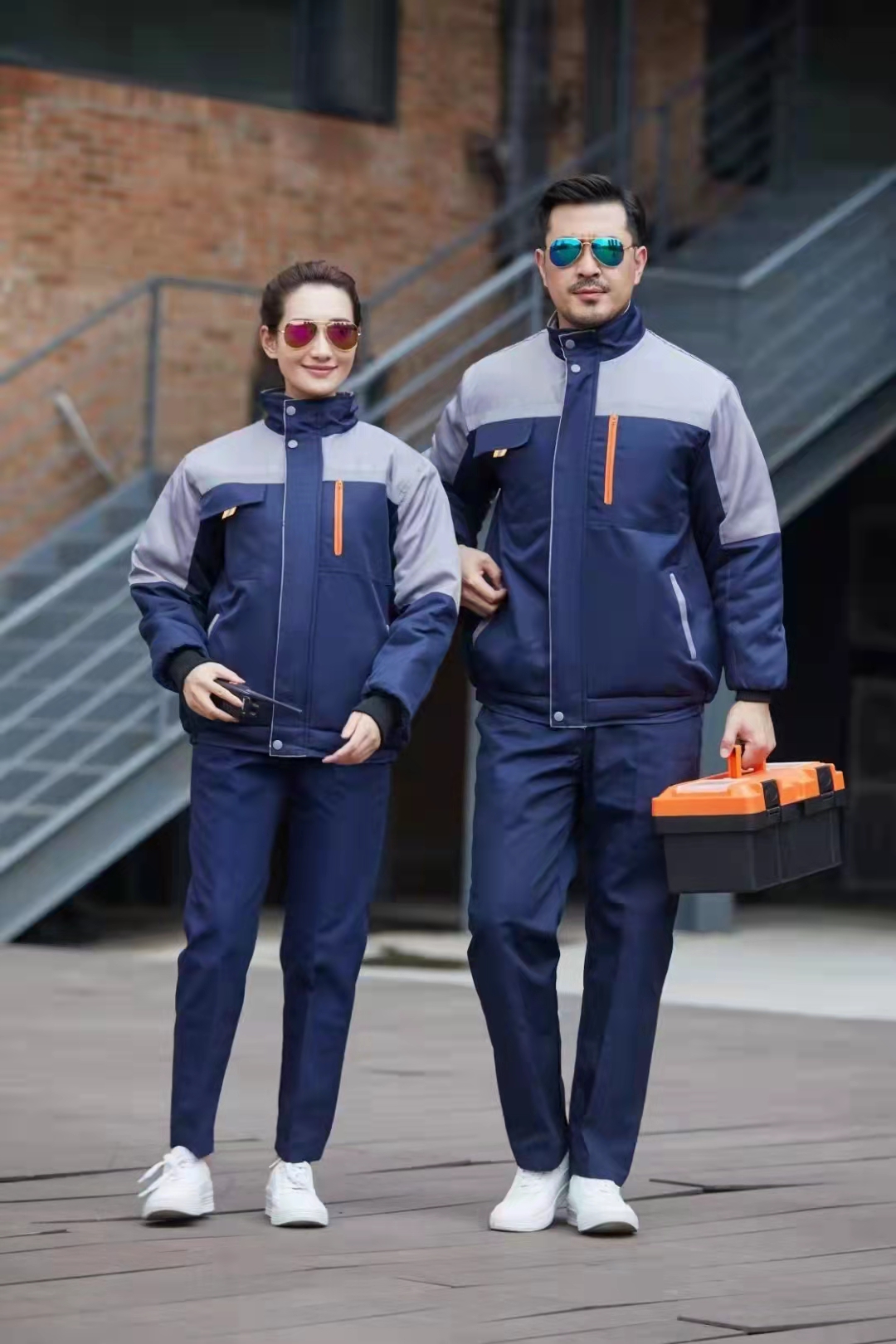 拼接茄克套装工作服